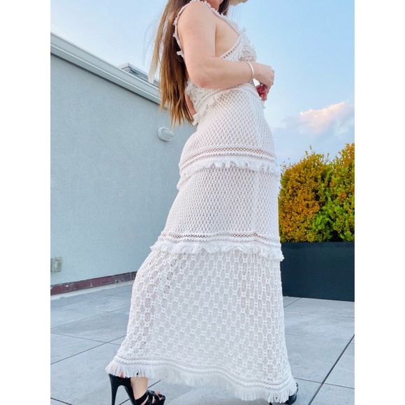 Alexis Maxi Eyelash Fringe TIERED Fishnet Mesh Dress - Picture 15 of 17